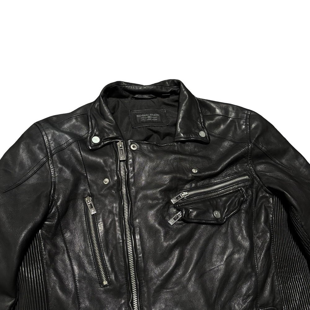 Rogue State Soft Lamb Leather Moto Biker Men Jacket Slim Small 21 x 26 *DAMAGE* - Picture 6 of 11